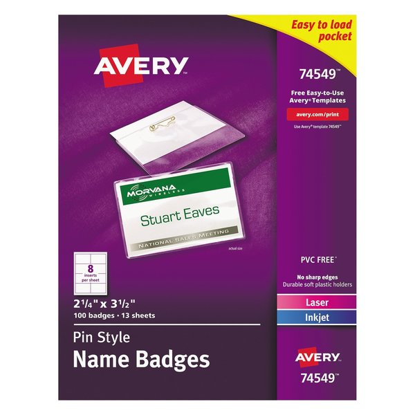 Avery Dennison Badge Pin, 2-1/4 x 3-1/2, PK100 74549